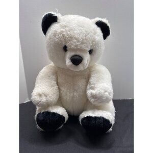 Vintage Mary Meyer White & Black Flocked Nose Stuffed Panda Bear Plush Toy